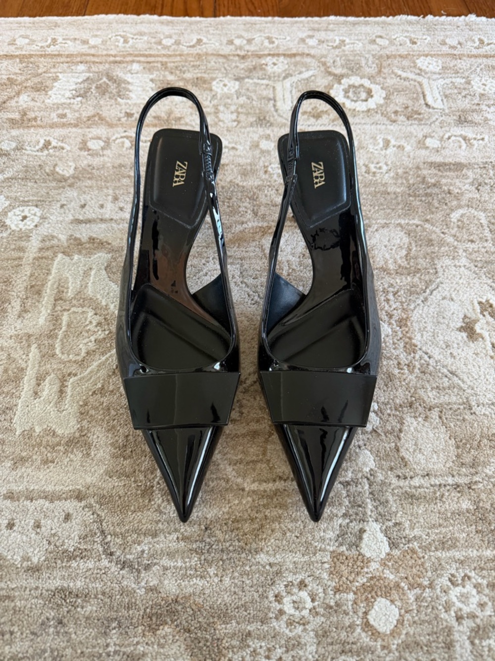 Zara Black Patent Pointed Slingback Heels